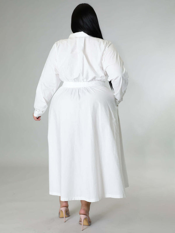 Relaxed Lapel Collar Midi Shirt Dress