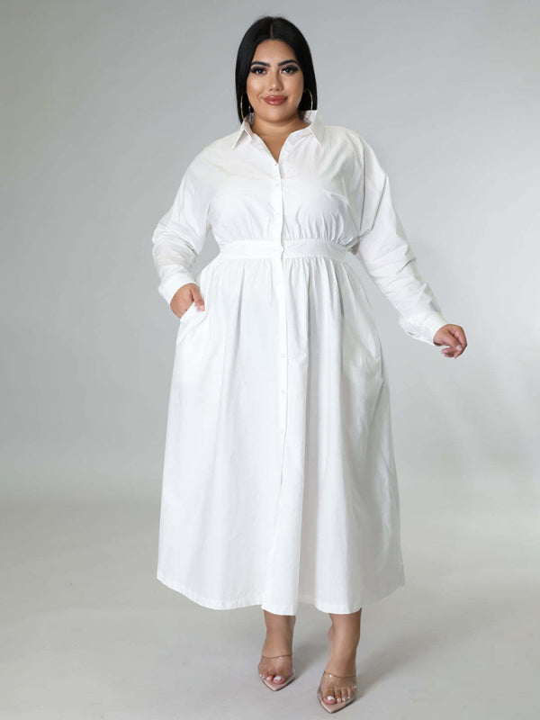 Relaxed Lapel Collar Midi Shirt Dress