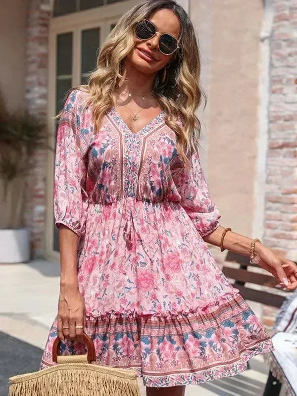 Romantic Floral Chiffon Balloon Mini Dress