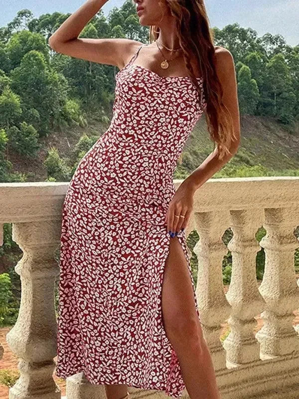 Romantic Floral Cotton Square Neck Midi Dress