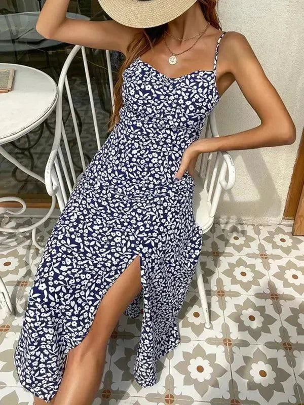 Romantic Floral Cotton Square Neck Midi Dress