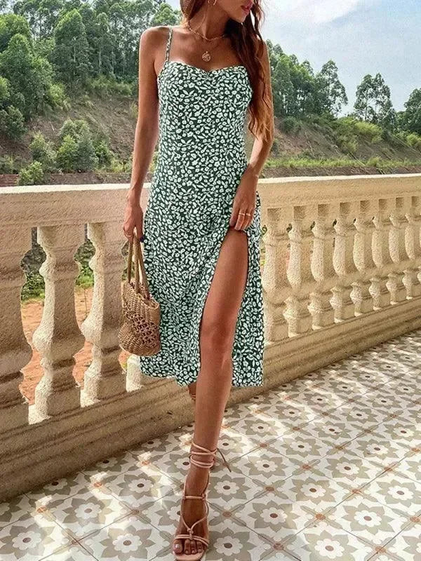 Romantic Floral Cotton Square Neck Midi Dress