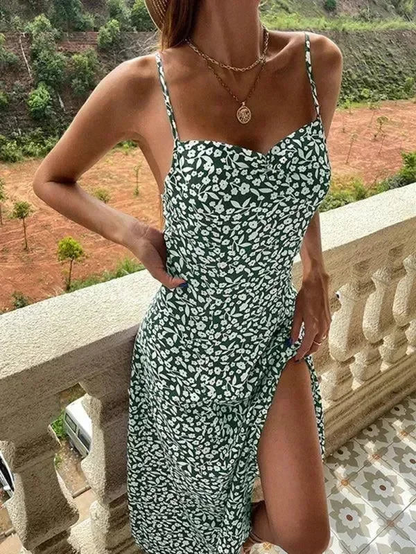 Romantic Floral Cotton Square Neck Midi Dress