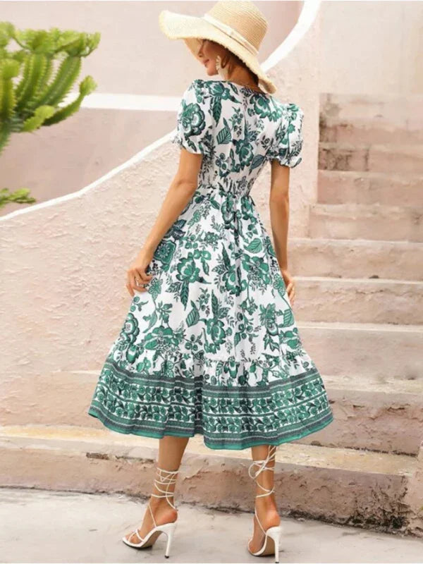 Romantic Floral Puff Sleeve Maxi Dress