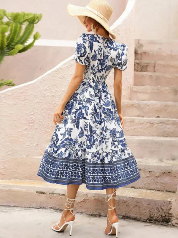 Romantic Floral Puff Sleeve Maxi Dress