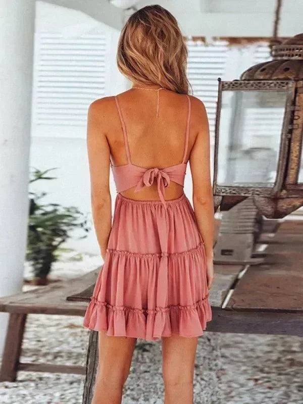 Romantic Pink Cotton Babydoll Mini Dress