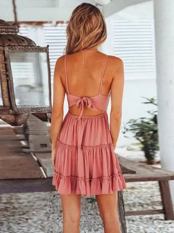 Romantic Pink Cotton Babydoll Mini Dress