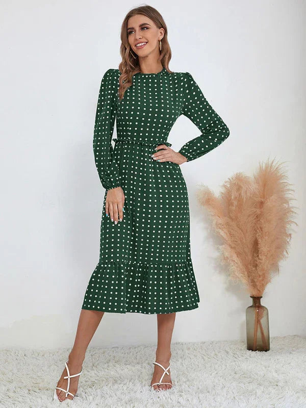 Romantic Polka Dot Cotton Midi Dress