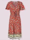 Romantic Red Floral Cotton Maxi Dress