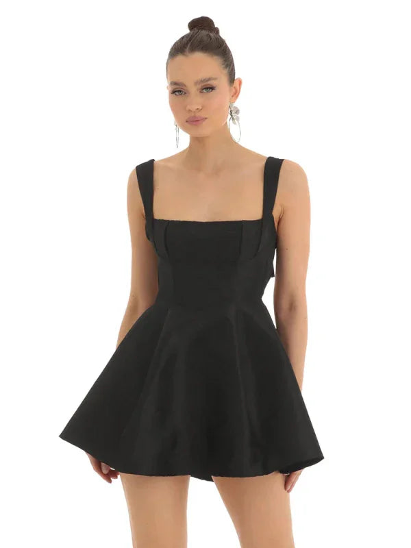 Romantic Satin Bow Skater Mini Dress