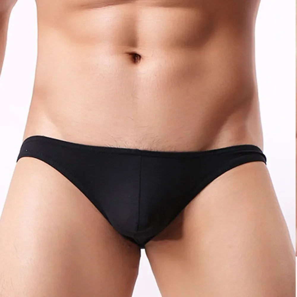 Slip sexy taille basse pour homme, culotte élastique douce, solide, poche bombée, sous-vêtement respirant sans couture, bikini, lingerie