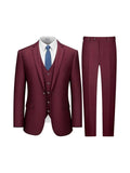Costume 3 pièces coupe cintrée pour homme – Smoking droit en coton, gilet et pantalon, bordeaux