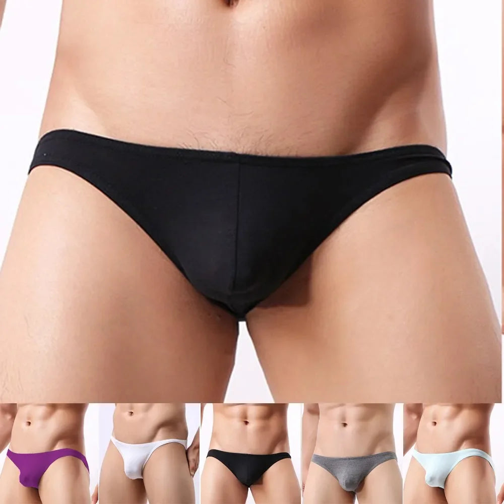 Slip sexy taille basse pour homme, culotte élastique douce, solide, poche bombée, sous-vêtement respirant sans couture, bikini, lingerie