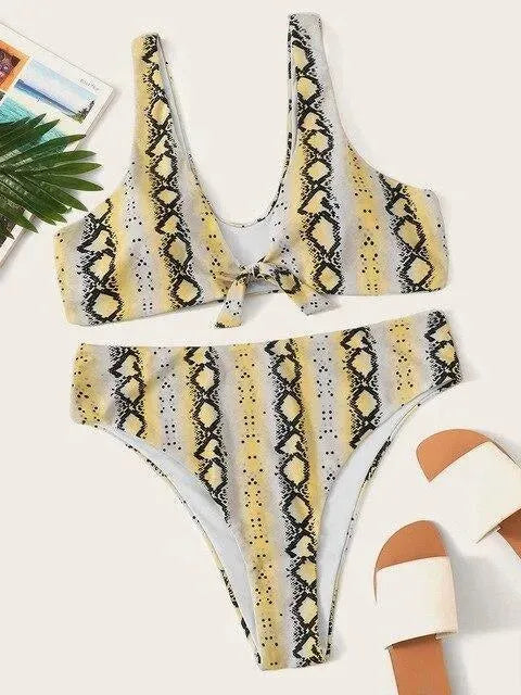 Women Animal Print High Waisted Bikini Set