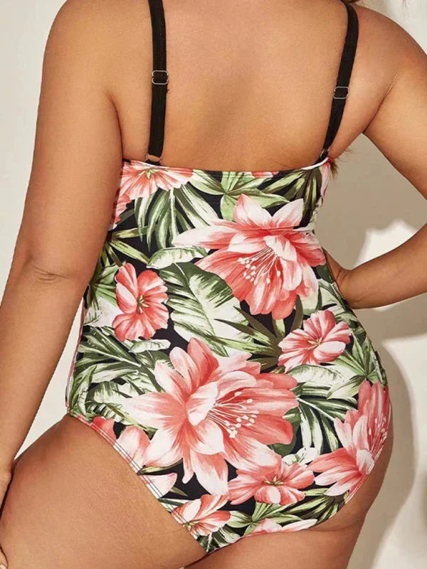 Women Floral Wrap One Piece Swimsuit
