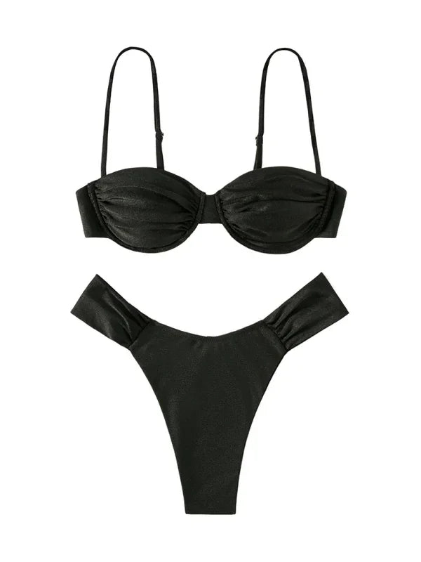 Women Green Black Underwire Bikini Set