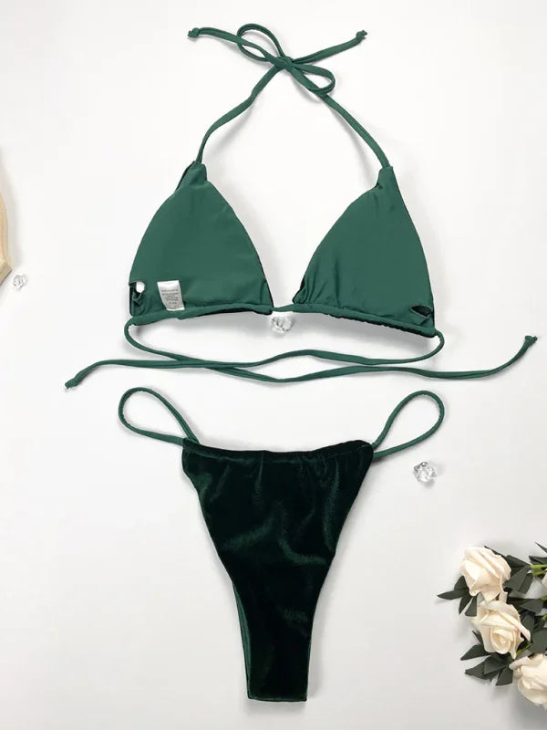 Women Green String Bikini Set