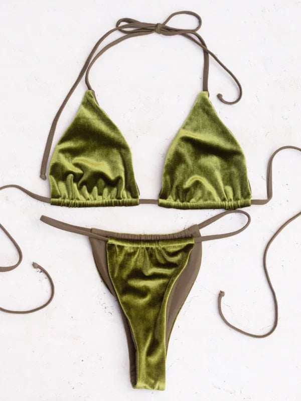 Women Green String Bikini Set
