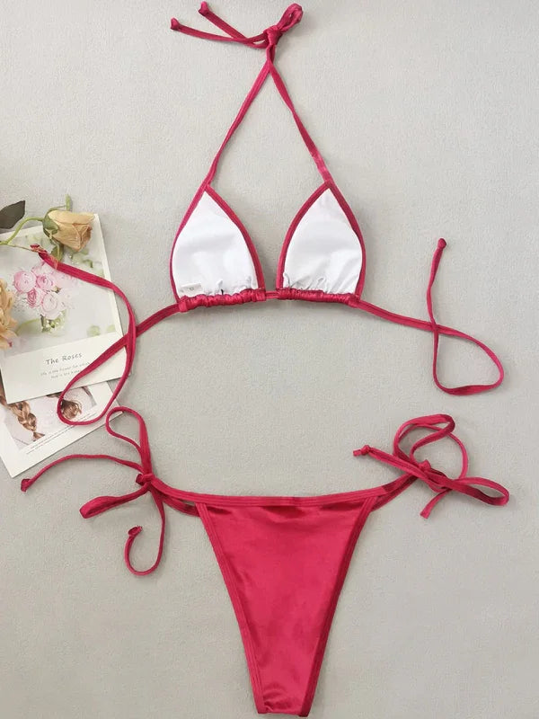 Women Pink String Bikini Set