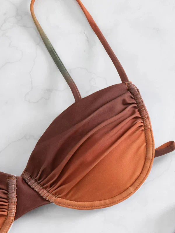 Women Red Orange Bralette Bikini Set