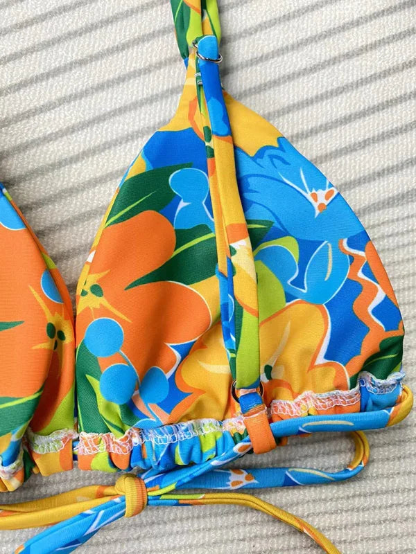 Women Tropical Floral String Bikini Set