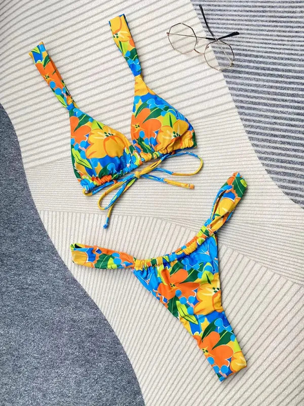 Women Tropical Floral String Bikini Set