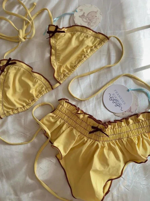 Women Yellow High Waisted String Bikini Set