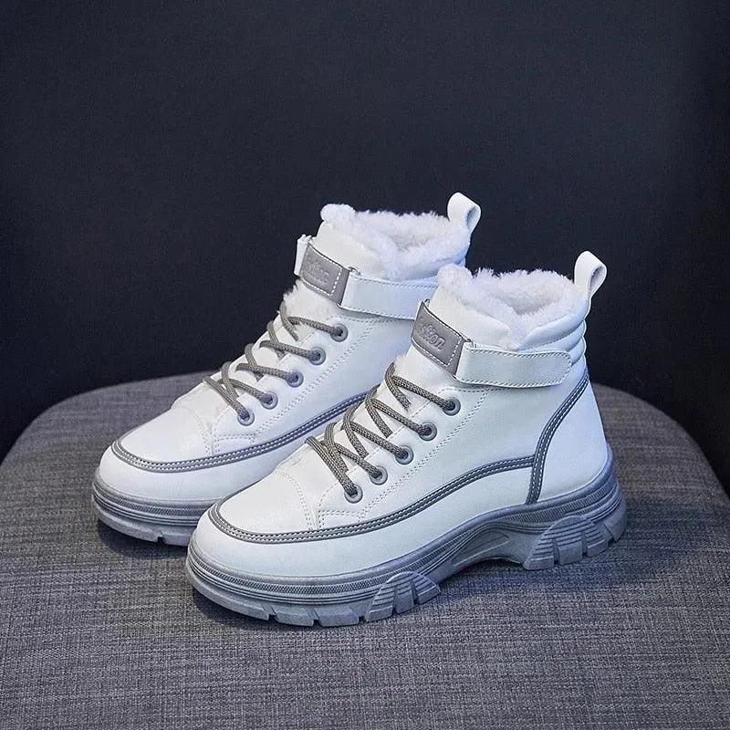 Women's Boots - Women Mid-Top Ankle Boots Sneakers - Lace-Up Winter Sneaker Boots