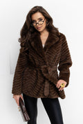 Women's Brown Belted Wool Blend Coat