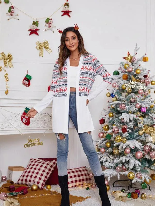 Women’s Christmas Print Longline Cardigan Sweater – Winter Knit
