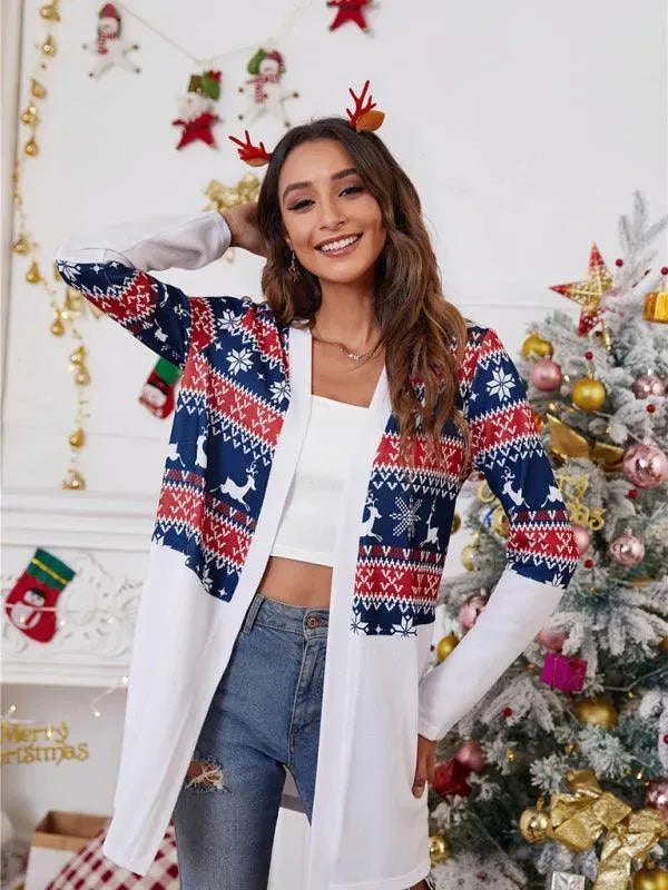 Women’s Christmas Print Longline Cardigan Sweater – Winter Knit