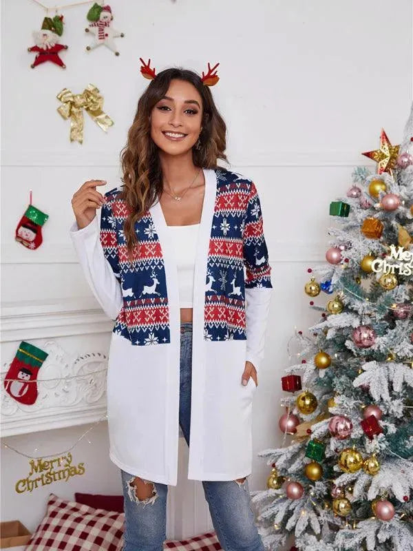 Women’s Christmas Print Longline Cardigan Sweater – Winter Knit