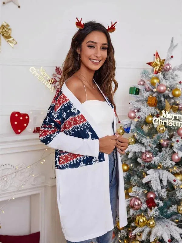 Women’s Christmas Print Longline Cardigan Sweater – Winter Knit