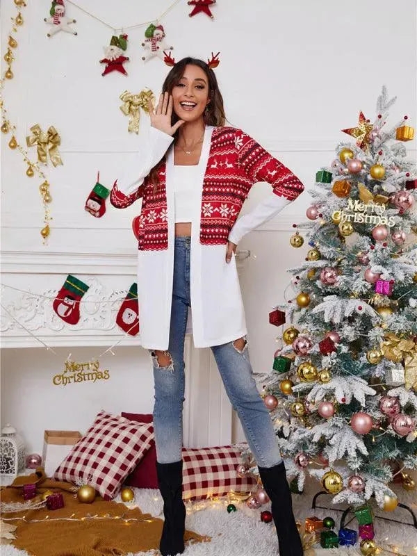 Women’s Christmas Print Longline Cardigan Sweater – Winter Knit