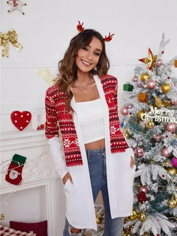 Women’s Christmas Print Longline Cardigan Sweater – Winter Knit