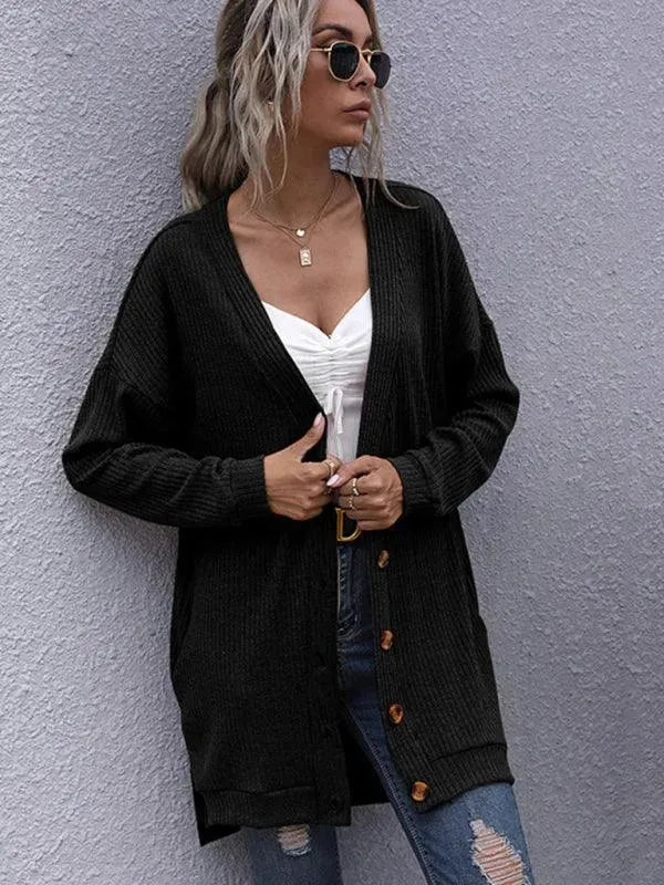 Women’s Classic V-Neck Cardigan Sweater – Hip-Length Knit