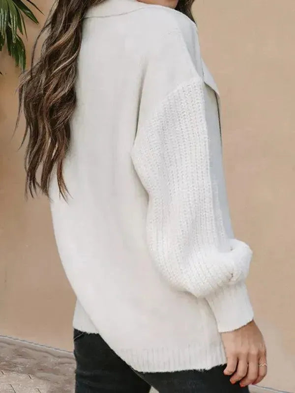 Women's Collared V-Neck Button Cardigan Sweater