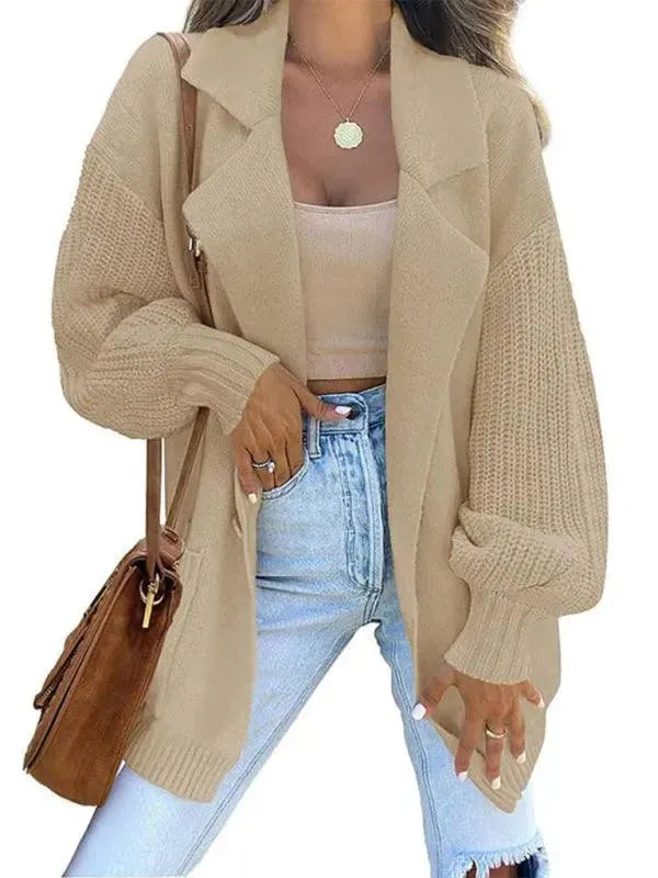 Women's Collared V-Neck Button Cardigan Sweater