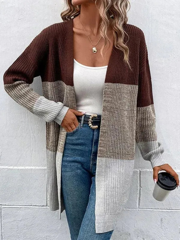 Women’s Colorblock Longline Cardigan Sweater – V-Neck