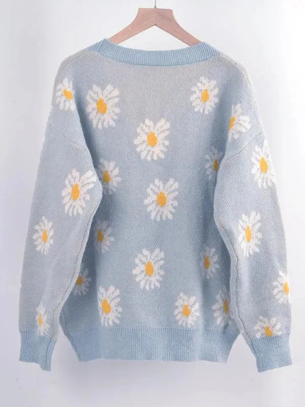 Women’s Daisy Knit Cardigan Sweater – V-Neck Button