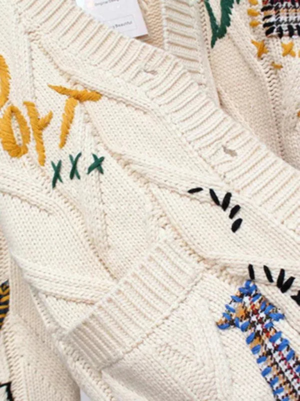 Women’s Embroidered Cropped Cardigan Sweater – V-Neck