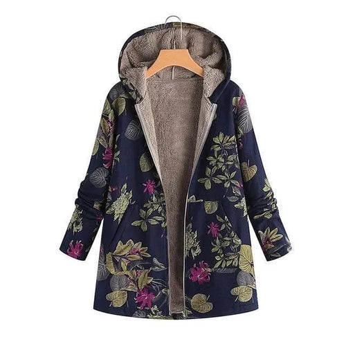 Women's Hooded Floral Overcoat Loose Fit Style