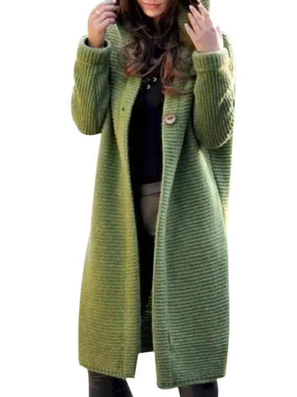 Women’s Hooded Longline Cardigan Sweater – Button Front