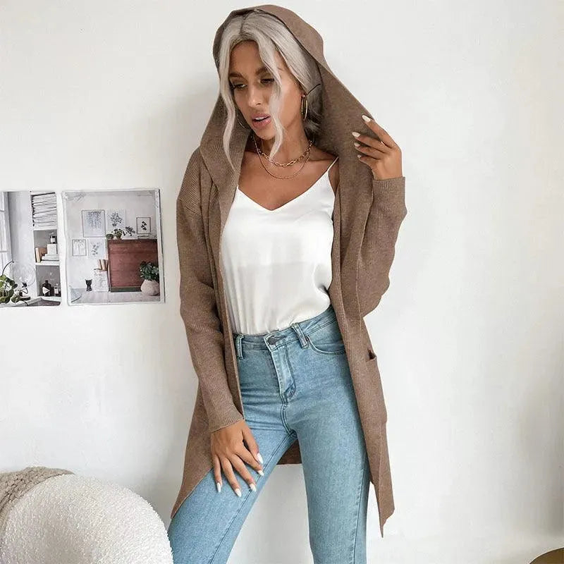Women’s Hooded Longline Cardigan Sweater – Cozy Knit