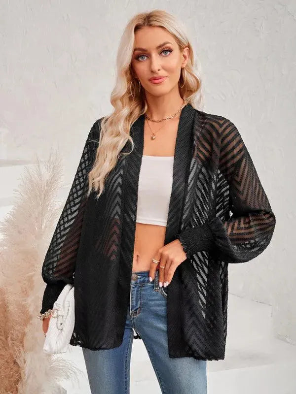 Women’s Jacquard Longline Cardigan Sweater – V-Neck