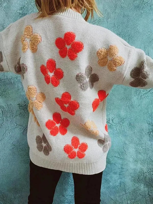 Women’s Jacquard Pocket Cardigan Sweater – V-Neck Knit