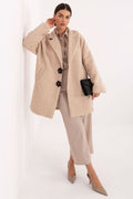 Women's Knee Length Brooch Overcoat — Beige