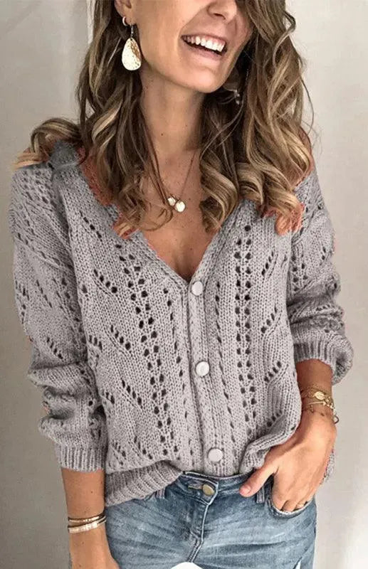 Women’s Lightweight V-Neck Cardigan Sweater – Textured Knit
