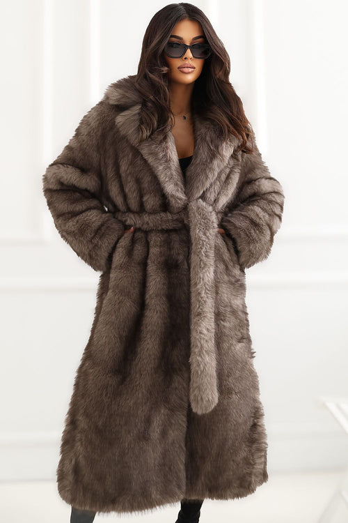 Women's Long Beige Belted Wool Wrap Coat