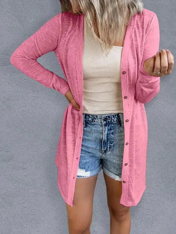 Women’s Longline Button Cardigan Sweater – Minimalist All-Season